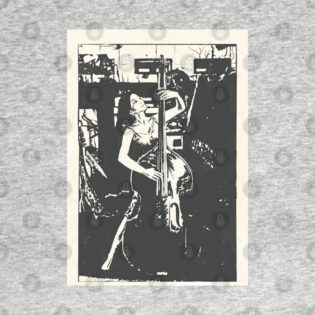 Double Bass time blues black and white Linoprint by NattyDesigns